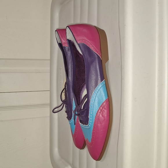 Frisco Bay vintage leather lace-up oxfords wing tips - 9M - purple pink teal - Picture 3 of 8